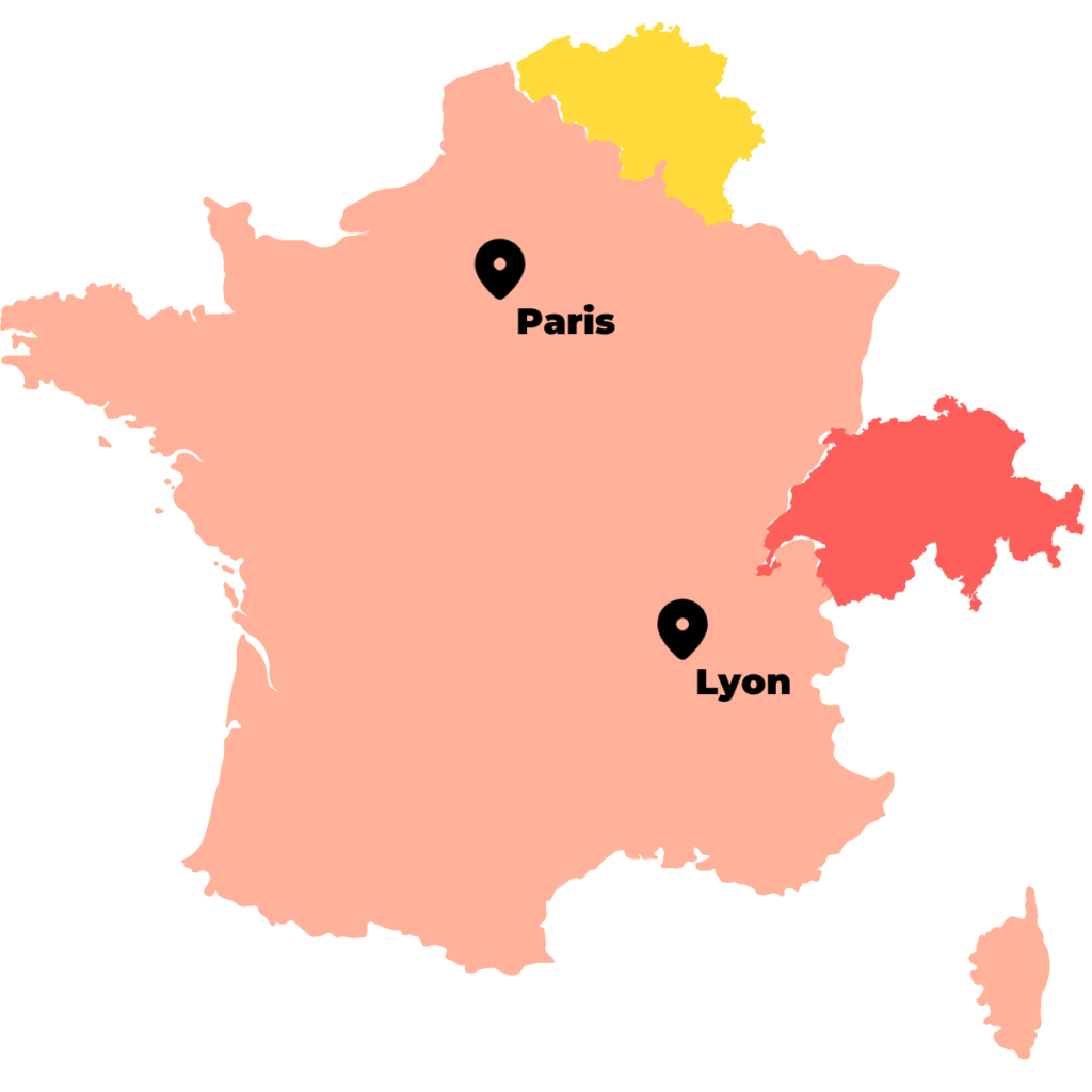 Carte simplifiée de la France, la Belgique et la Suisse